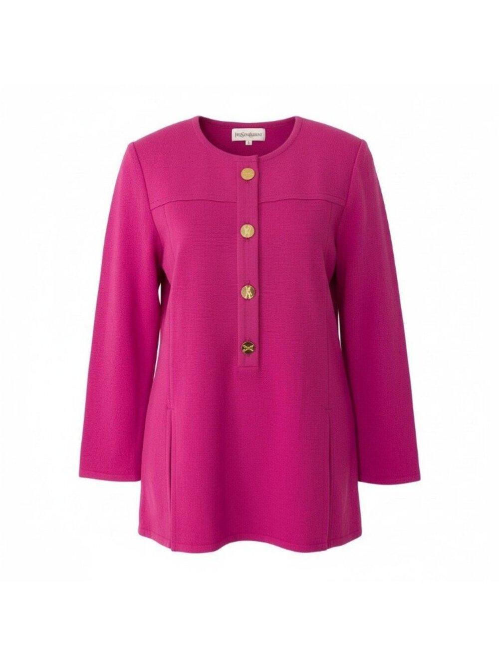 Saint Laurent Gold Button Long Sleeve Knit Top Pink Wool Top Sweater
